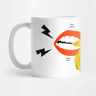 Red lip and nail biting BFRBs symptom. Mug